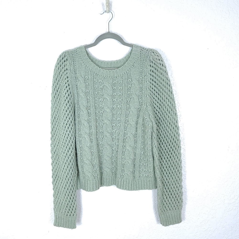 LoveShackFancy Rosie Cabled Knit Cozy Metallic Alpaca Sweater - Picture 2 of 8
